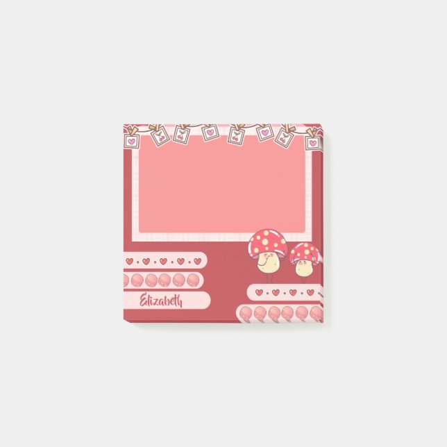 Niedlich Red Mushroom Personalisiert Custom Post-it Klebezettel (Vorderseite)