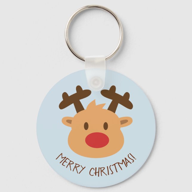 Niedlich Red Nosed Reindeer Frohe Weihnachtsfeier  Schlüsselanhänger (Vorderseite)