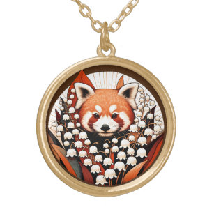 Niedlich Red Panda Bär Art Floral Red Pandas Vergoldete Kette