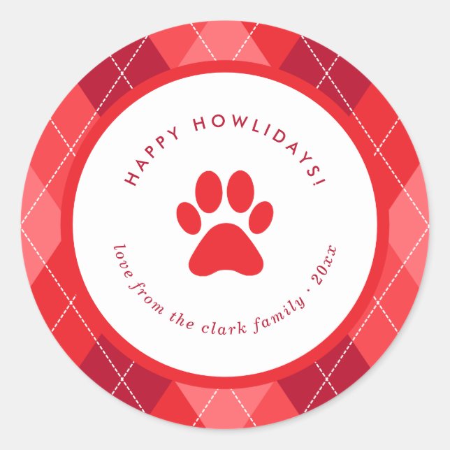 Niedlich Red Paw Print Happy Weihnachten Runder Aufkleber (Vorderseite)