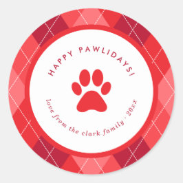Niedlich Red Paw Print Happy Weihnachten Runder Aufkleber