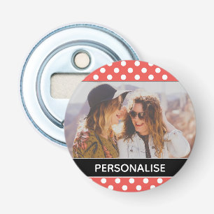 Niedlich Red Polka Dot Custom Foto Personalisiert Flaschenöffner