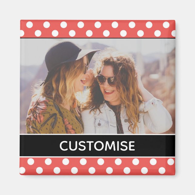 Niedlich Red Polka Dot Custom Foto Personalisiert Magnet (Vorne)