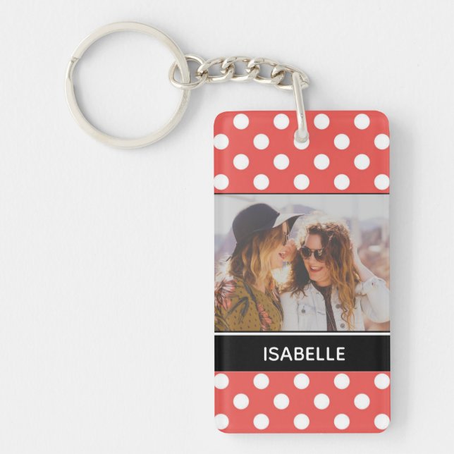 Niedlich Red Polka Dot Custom Foto Personalisiert Schlüsselanhänger (Vorderseite)