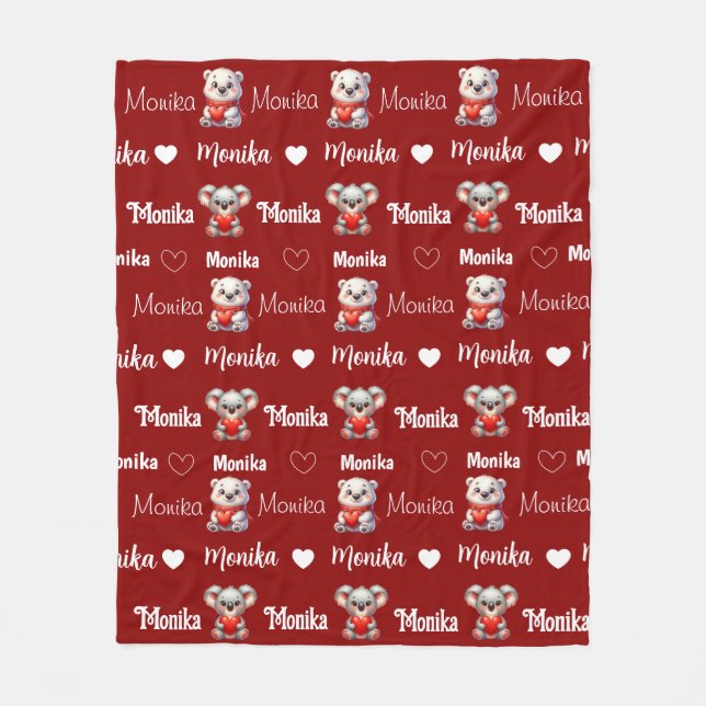 Niedlich Red Repeating Name personalisiert girly Fleecedecke (Vorderseite)