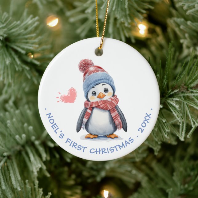 Niedlich Red Scarf Penguin | Die erste Weihnacht d Keramik Ornament (Baum)