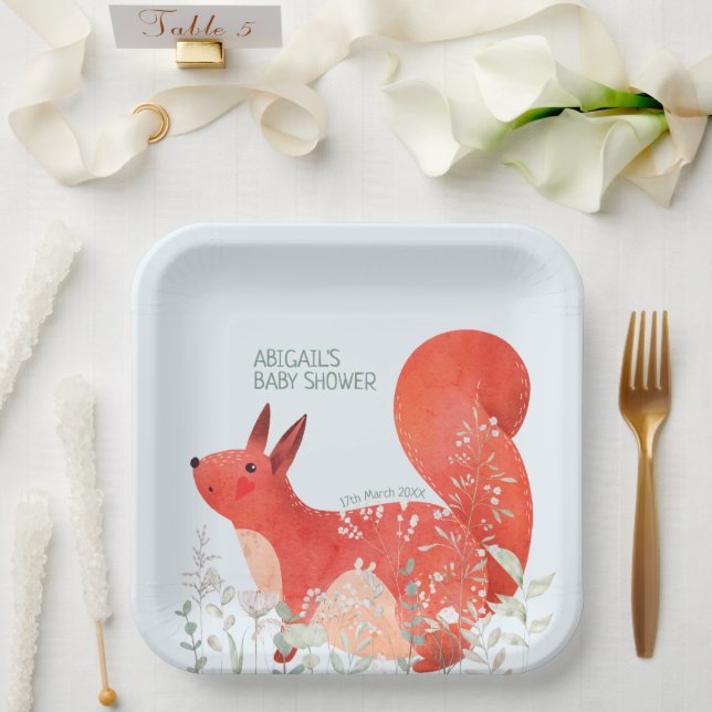 Niedlich Red Squirrel Wildblume Boy Baby Dusche Pappteller (Hochzeit)