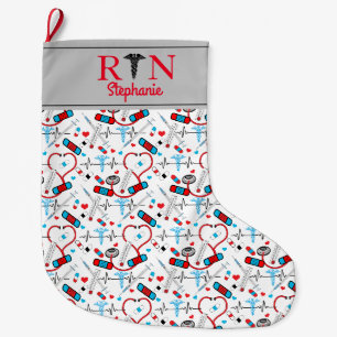 Niedlich Red Stethoscope Nurse   Doctor EKG Patter Großer Weihnachtsstrumpf