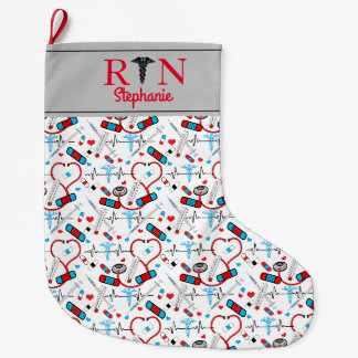 Niedlich Red Stethoscope Nurse | Doctor EKG Patter Großer Weihnachtsstrumpf