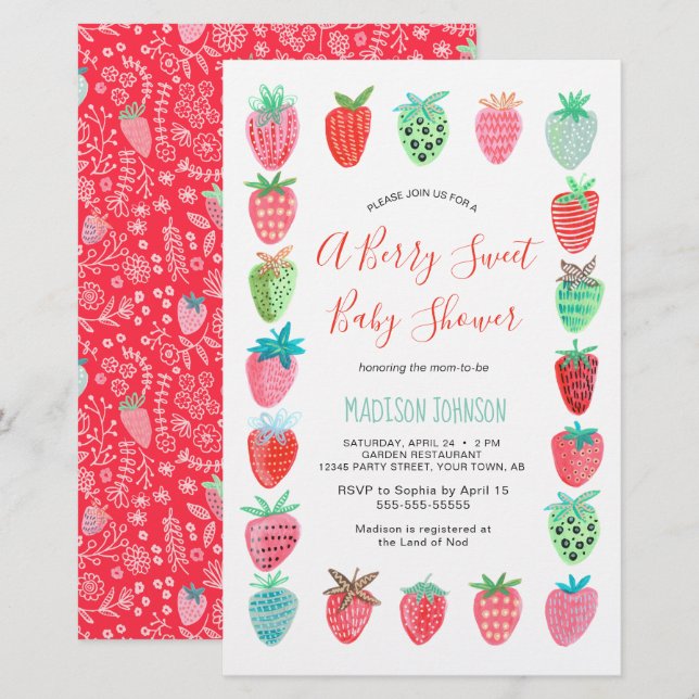 Niedlich Red Strawberry Baby Dusche - Budget (Vorne/Hinten)