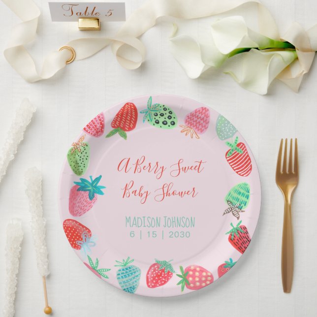 Niedlich Red Strawberry Bery Swery Baby Dusche Pappteller (Hochzeit)
