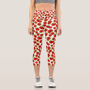 Niedlich Red Strawberry Green Blätter Fruchtmuster Capri Leggings