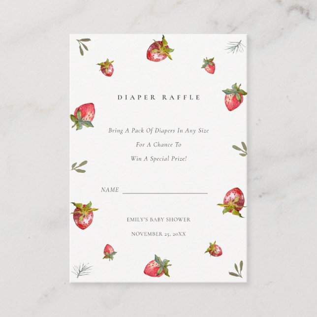 Niedlich Red Strawberry Leaf Diaper Raffle Baby Du Begleitkarte (Vorderseite)
