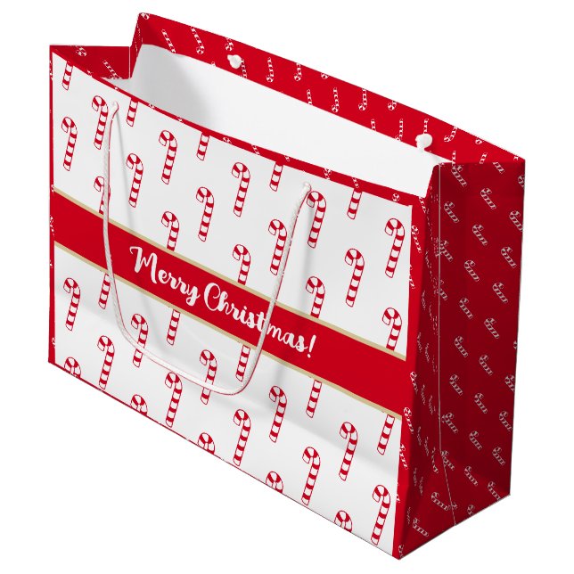 Niedlich Red Sweet Candy Canes Frohe Weihnachten Große Geschenktüte (Vorderseite Schrägansicht)