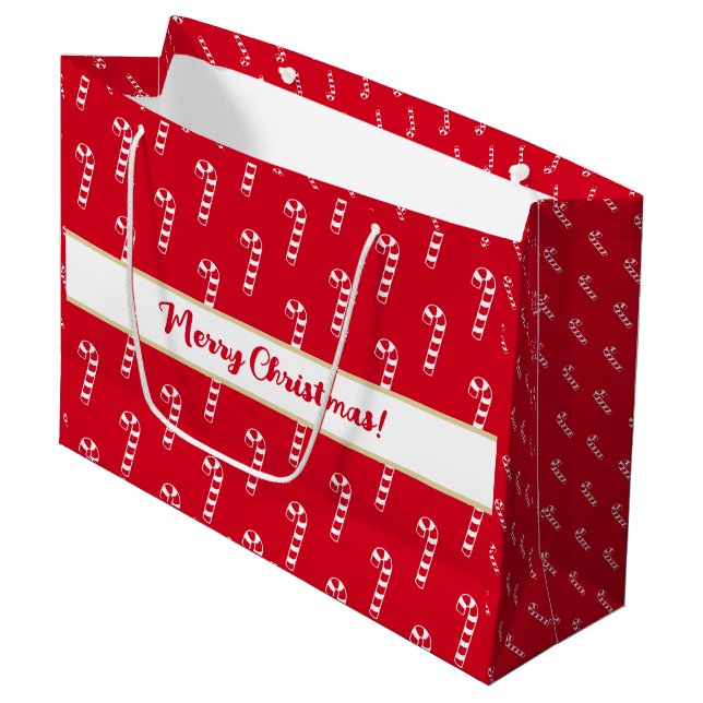Niedlich Red Sweet Candy Canes Frohe Weihnachten Große Geschenktüte (Vorderseite Schrägansicht)