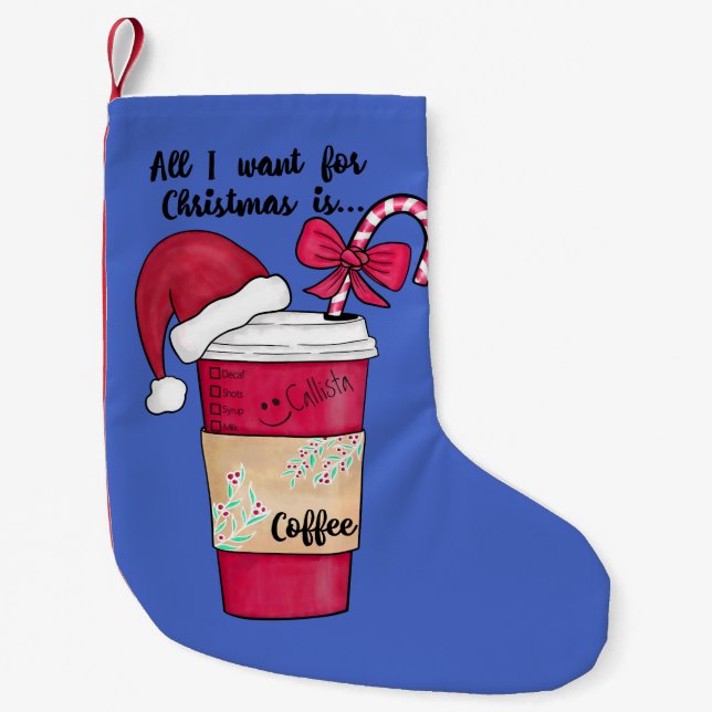 Niedlich Red Weihnachtsmannmütze Kaffee Candy Cane Kleiner Weihnachtsstrumpf (Vorderseite)