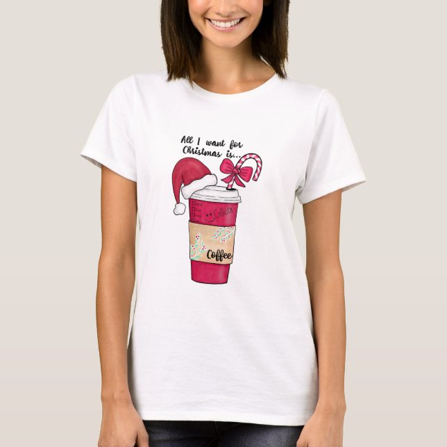Niedlich Red Weihnachtsmannmütze Kaffee Candy Cane T-Shirt (Vorderseite)