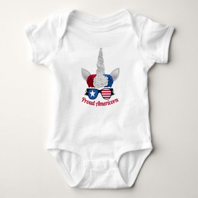 Niedlich Red White Blue Glitzer Unicorn Baby Strampler (Vorderseite)