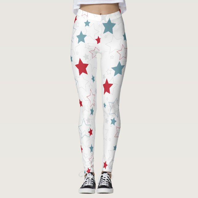 Niedlich Red White & Blue Patriotic Stars Leggings (Vorderseite)