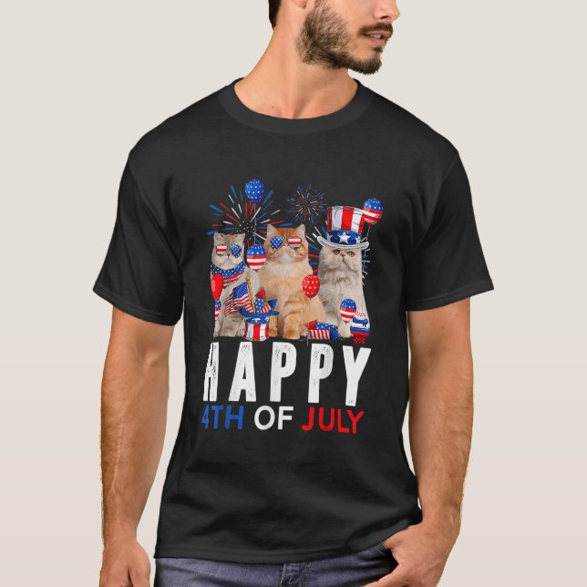 Niedlich Red White Blue Persian Cat Patriotic Happ T-Shirt (Vorderseite)