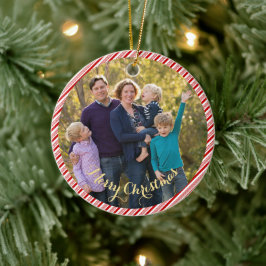 Niedlich Red White Candy Cane Stripes Foto Weihnac Keramik Ornament