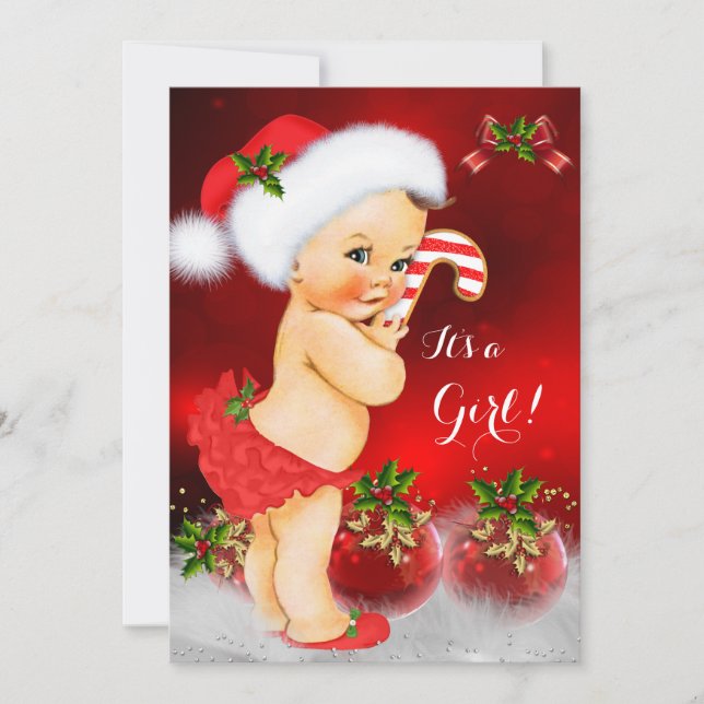 Niedlich Red White Christmas Baby Shower Brünett Einladung (Vorderseite)