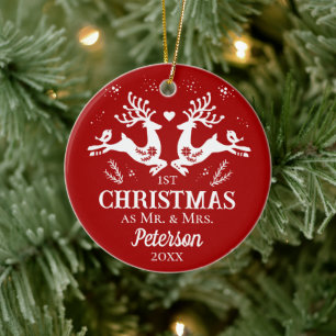 Niedlich Red White First Christmas Deer in Liebe Keramik Ornament