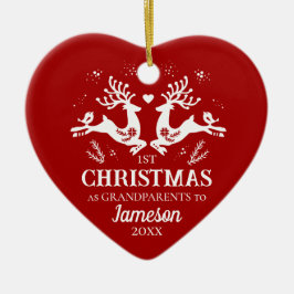 Niedlich Red White First Christmas Großeltern Hirs Keramik Ornament