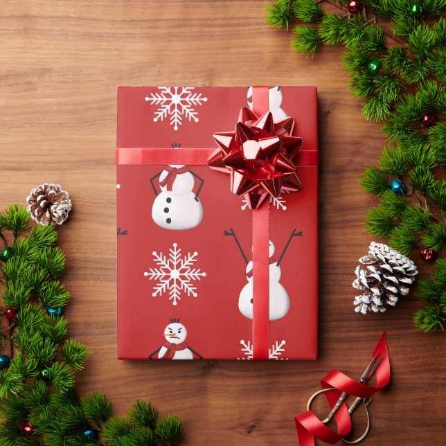 Niedlich Red White Snowflake Snowman Weihnachtsges Geschenkpapier (Feiertagsgeschenk)