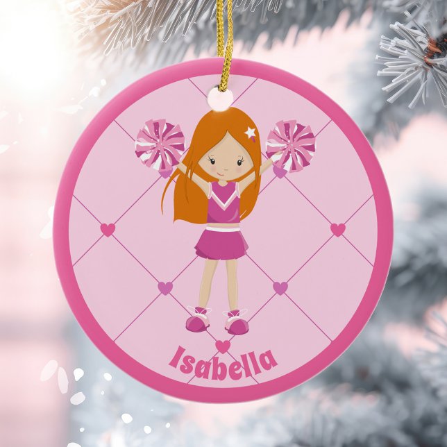 Niedlich Redhead Cheerleader Pink Custom Christmas Keramik Ornament (Von Creator hochgeladen)