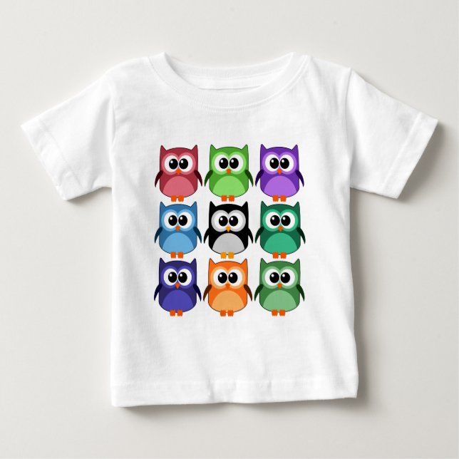 Niedlich! - Regenbogen der bunten Eulen Baby T-shirt (Vorderseite)