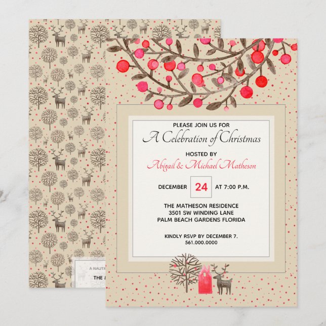 Niedlich #Reindeer & Berries Earth Tone / Benutzer Einladung (Vorne/Hinten)