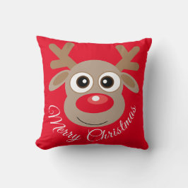 Niedlich Reindeer Cartoon Roter Weihnachtsfest Kissen