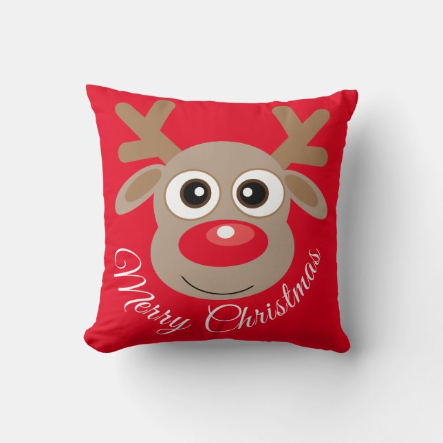 Niedlich Reindeer Cartoon Roter Weihnachtsfest Kissen (Vorderseite)