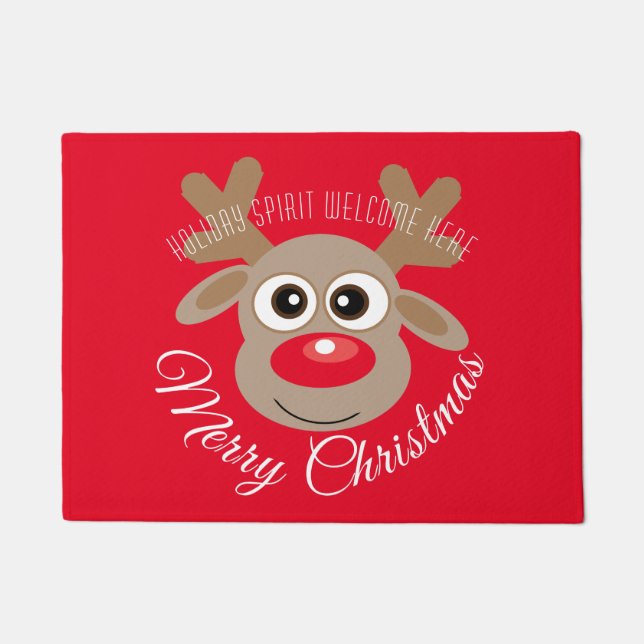 Niedlich Reindeer Cartoon Weihnachts-Rotes Skript Fußmatte (Vorderseite)