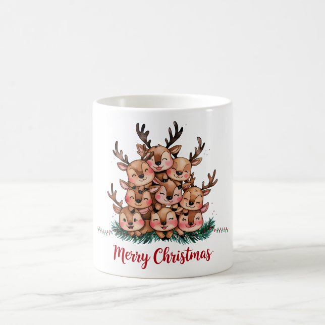 Niedlich Reindeer Frohe Weihnachten Kaffeetasse (Mittel)
