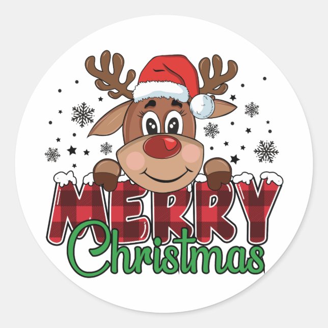 Niedlich Reindeer Frohe Weihnachten Runder Aufkleber (Vorderseite)