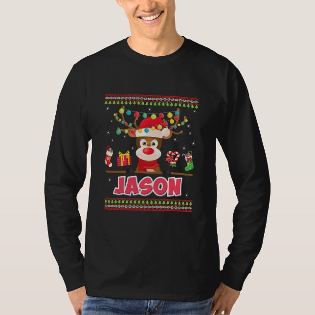 Niedlich Reindeer Jason Merry Christmas Light Sant T-Shirt (Vorderseite)