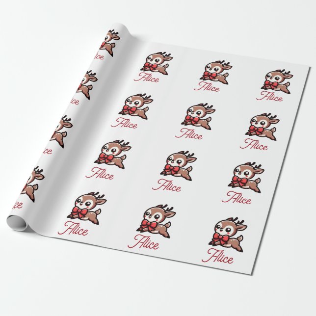Niedlich Reindeer Personalisiert Weihnachten Geschenkpapier (Ungerollt)
