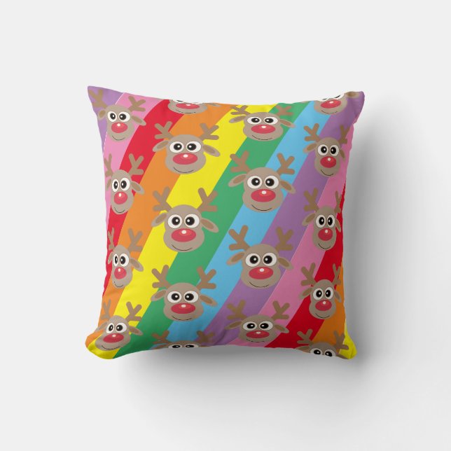 Niedlich Rentier Cartoon Rainbow Weihnachtsmuster Kissen (Vorderseite)