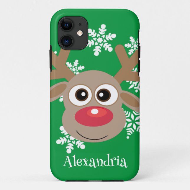 Niedlich Rentier Cartoon Weihnachtslustig Grün Case-Mate iPhone Hülle (Rückseite)