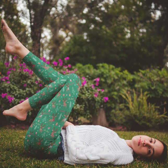 Niedlich Rentier Green Christmas Pajama Pants Leggings (Von Creator hochgeladen)