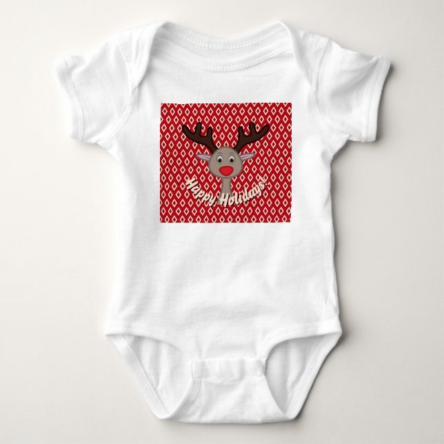 Niedlich Rentier Happy Holidays Weihnachtsauftakt Baby Strampler (Vorderseite)