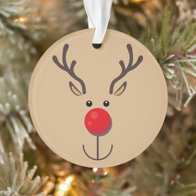 Niedlich Rentier Minimalistisch Face Brown Ornament (Baum)