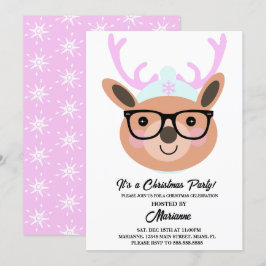 Niedlich Rentier Weihnachts-Party Scarf Hat Brille Einladung