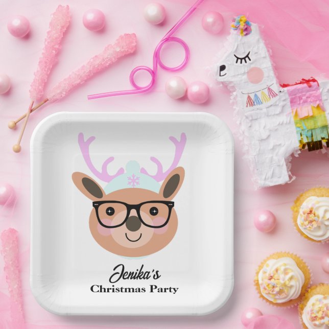 Niedlich Rentier Weihnachts-Party Scarf Hat Brille Pappteller (Party)