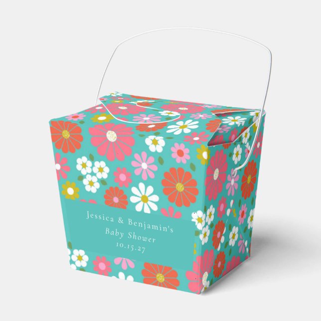 Niedlich Retro 60er Blume Türkis Custom Baby Dusch Geschenkschachtel (Vorderseite)