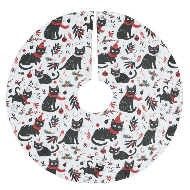 Niedlich Retro Black Cats Weihnachtsbaumrock Polyester Weihnachtsbaumdecke (Vorderseite)