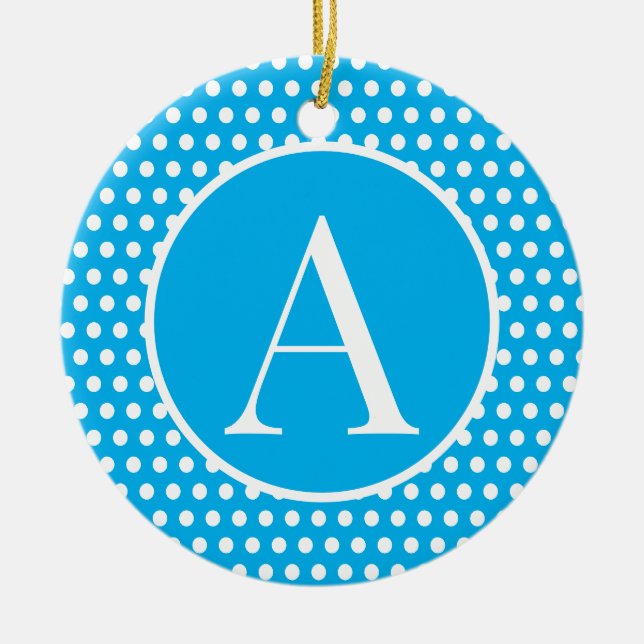 Niedlich Retro Blue Anfangsbuchstabe Polka Dots Keramik Ornament (Vorne)