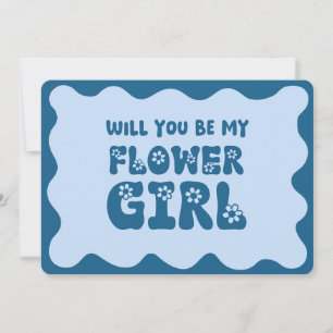 Niedlich Retro Blue Be My Flower Girl Vorschlag Karte